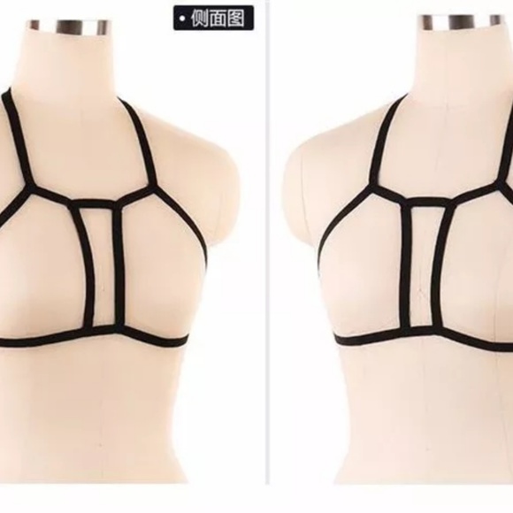 Sexy Strappy Caged Harness Bra Black - Picture 2 of 4